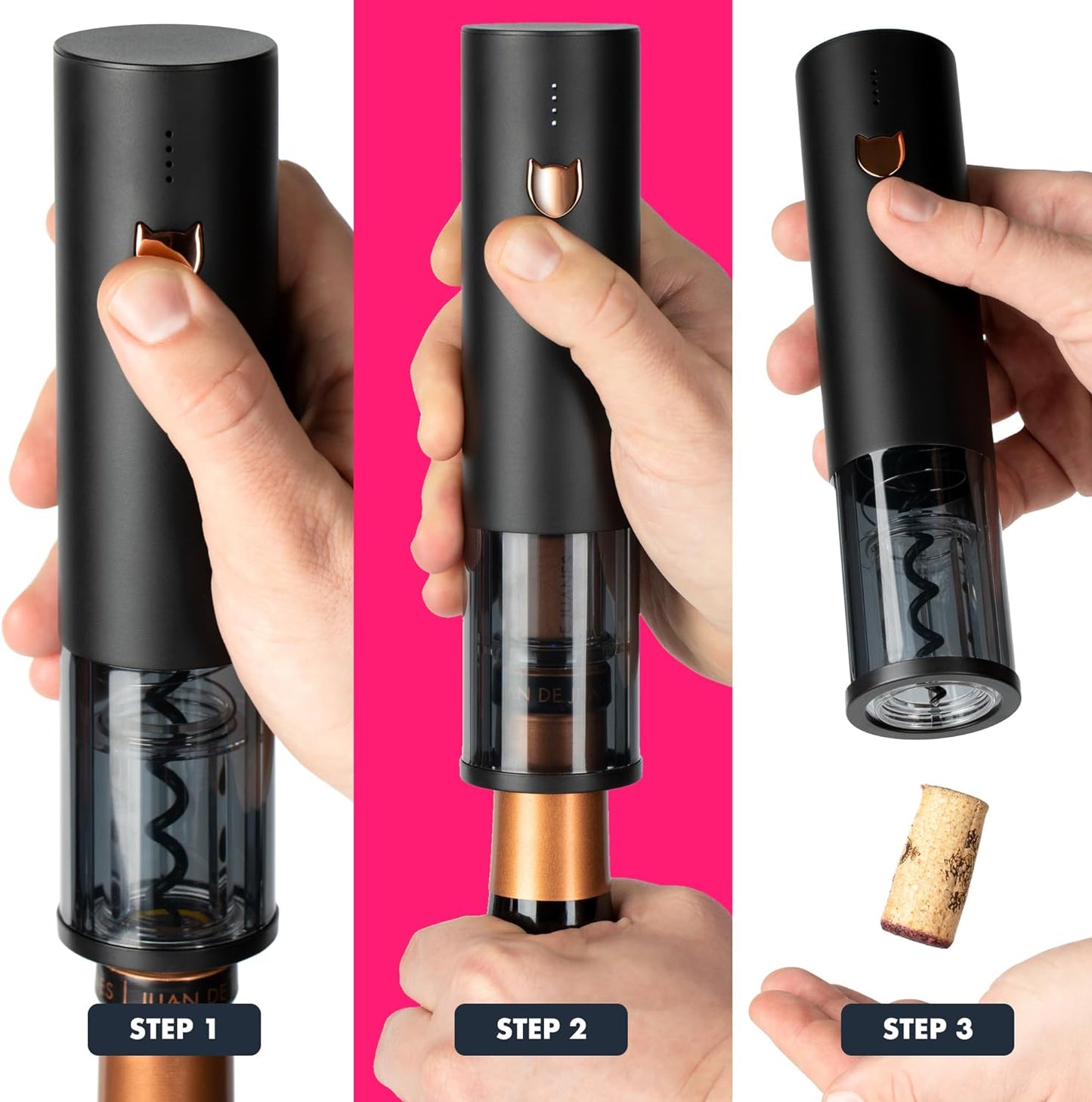 VINABON Electric Wine Opener - Premium 2025 Rechargeable Wine Bottle Opener Corkscrew with Foil Cutter, One-Touch Automatic Operation & LED Lights. Includes Wine Guide eBook