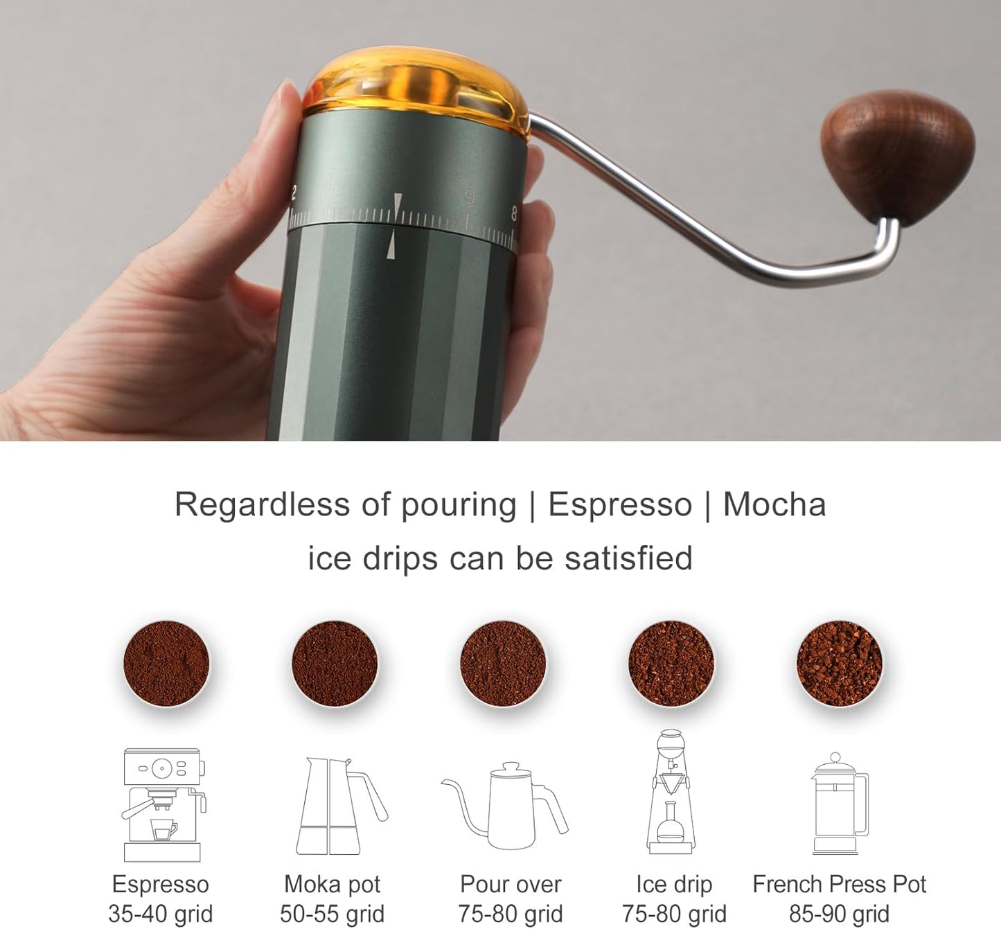 Manual Coffee Grinder, Z5 Hand Coffee Grinder with 25g Capacity External Adjustable Knob, Manual and Electric Dual Mode grinder, Espresso, Mocha, Pour-over, French Press Green