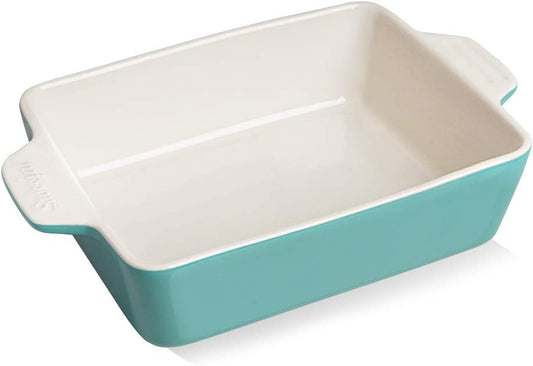Sweejar Ceramic Baking Dish, Rectangular Small Baking Pan with Double Handles, 20 Oz for Cooking, Brownie, Kitchen, 6.5 x 4.9 x 1.8 Inches(Turquoise)