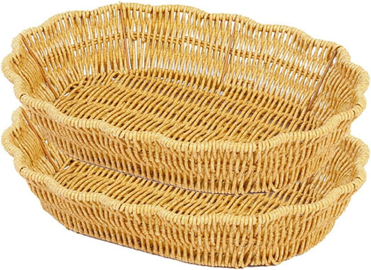 2Pack Fruit Baskets Wicker Bread Basket, Woven Tabletop Food Fruit Vegetables Serving, Restaurant Serving Basket,Shape (Elliptical lace shape)