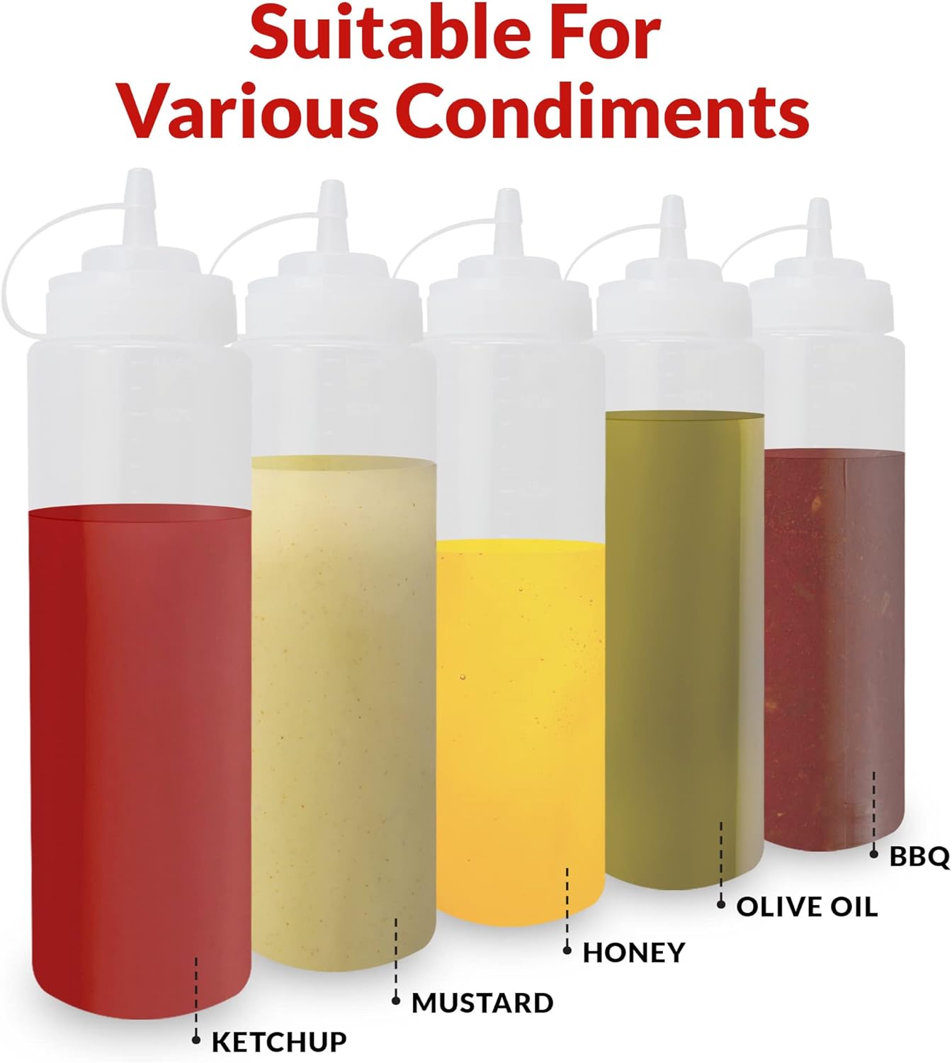 Reli. Plastic Squeeze Bottles, 24 oz. | 10 Pack | Condiment Squeeze Bottles for Sauces | Clear w/Tethered Caps | 24 Ounce Hot Sauce, Ketchup | Condiments, Olive Oil, Liquids