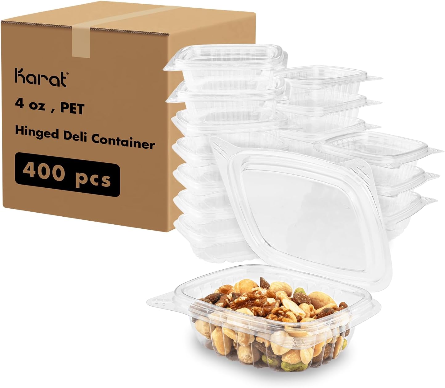 Karat 4oz PET Clear Clamshell Deli Containers - Leak-Resistant, Easy Seal for Freshness, Ideal for Salads, Fruits, Sides & Desserts - Multipurpose Plastic Take Out Food Containers (Pack of 400)