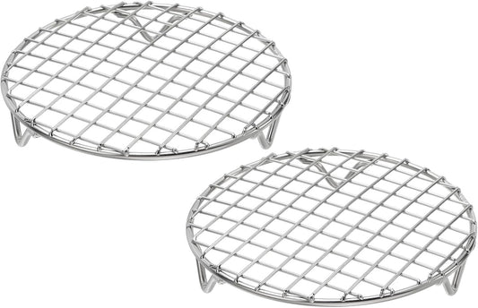 uxcell 2 Pcs Round Cooking Rack with Legs, Dia 6.5 Inch 304 Stainless Steel Barbecue Grill for Cooking Baking Barbecue Air Fryer Racks, Silver