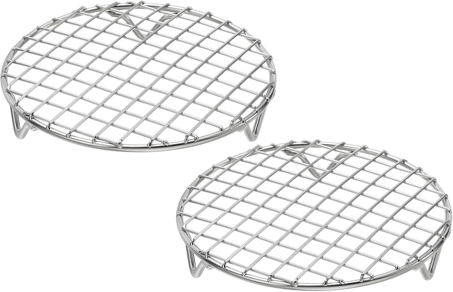 uxcell 2 Pcs Round Cooking Rack with Legs, Dia 5.9 Inch 304 Stainless Steel Barbecue Grill for Cooking Baking Barbecue Air Fryer Racks, Silver