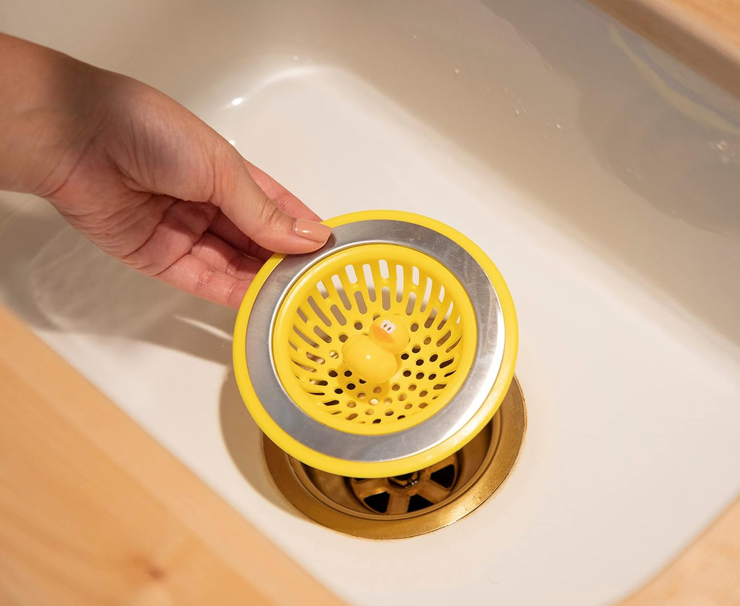 MSC International 11001 Joie Quack Kitchen Sink Strainer Basket, Stainless Steel and BPA-Free Plastic, 4.5", Yellow