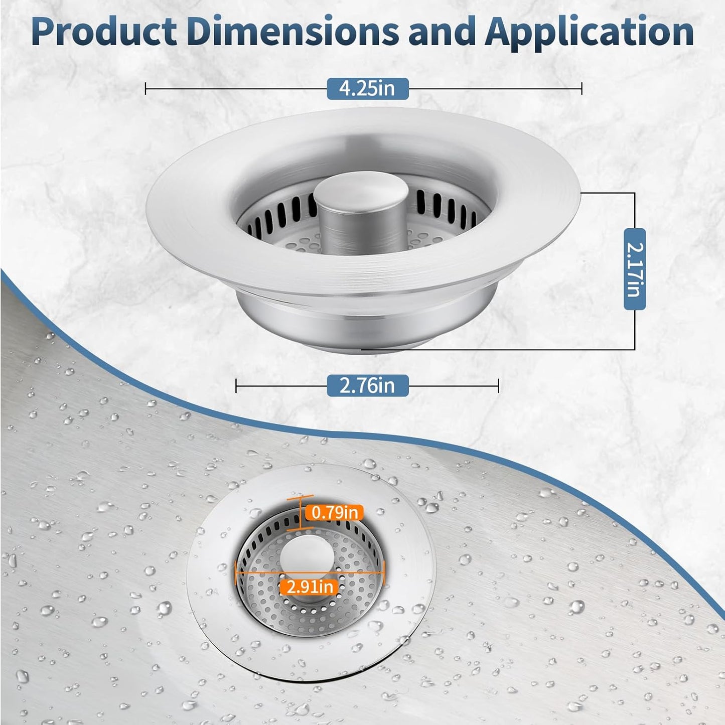 3-in-1 Stainless Steel Kitchen Sink Drain Strainer – Pop-up Sink Stopper with Sealing Ring, Anti-Clog & Odor-Proof Drain Filter, Fits 3-1/2 Inch Sink Drain Holes, Easy Installation