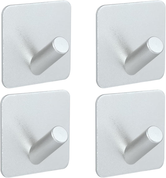 Aluminum Wall Hooks, No Drill Damage-Free Adhesive Hook, Product for Hanging Heavy Duty for Bathroom Kitchen Home (Slanting Square Sliver Hook, 4)