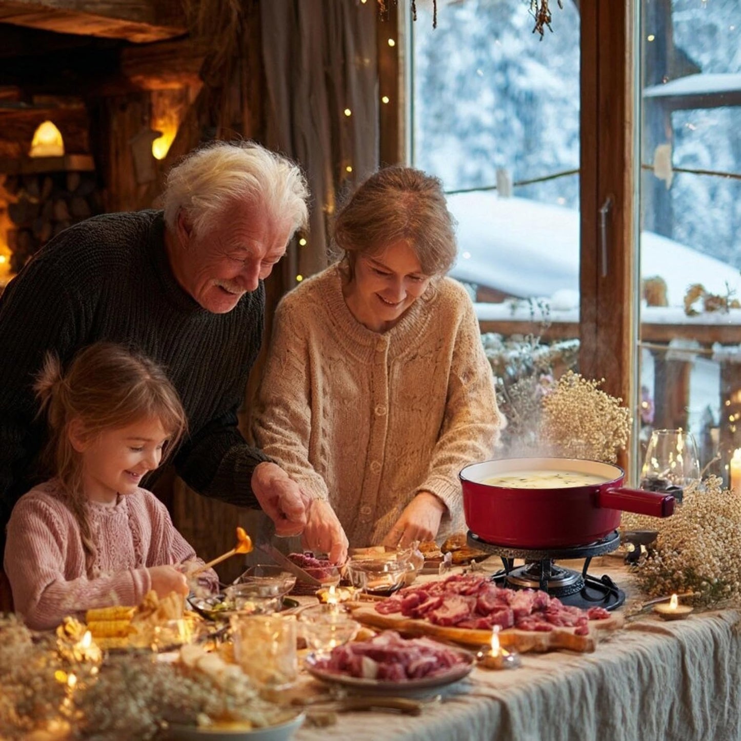 Artestia Cast Iron Swiss Fondue Set – Swiss Traditional 2L Cheese & Chocolate Fondue Pot for 4-6 People – Ideal for Melting Cheese, Chocolates, Caramel, & More, Red