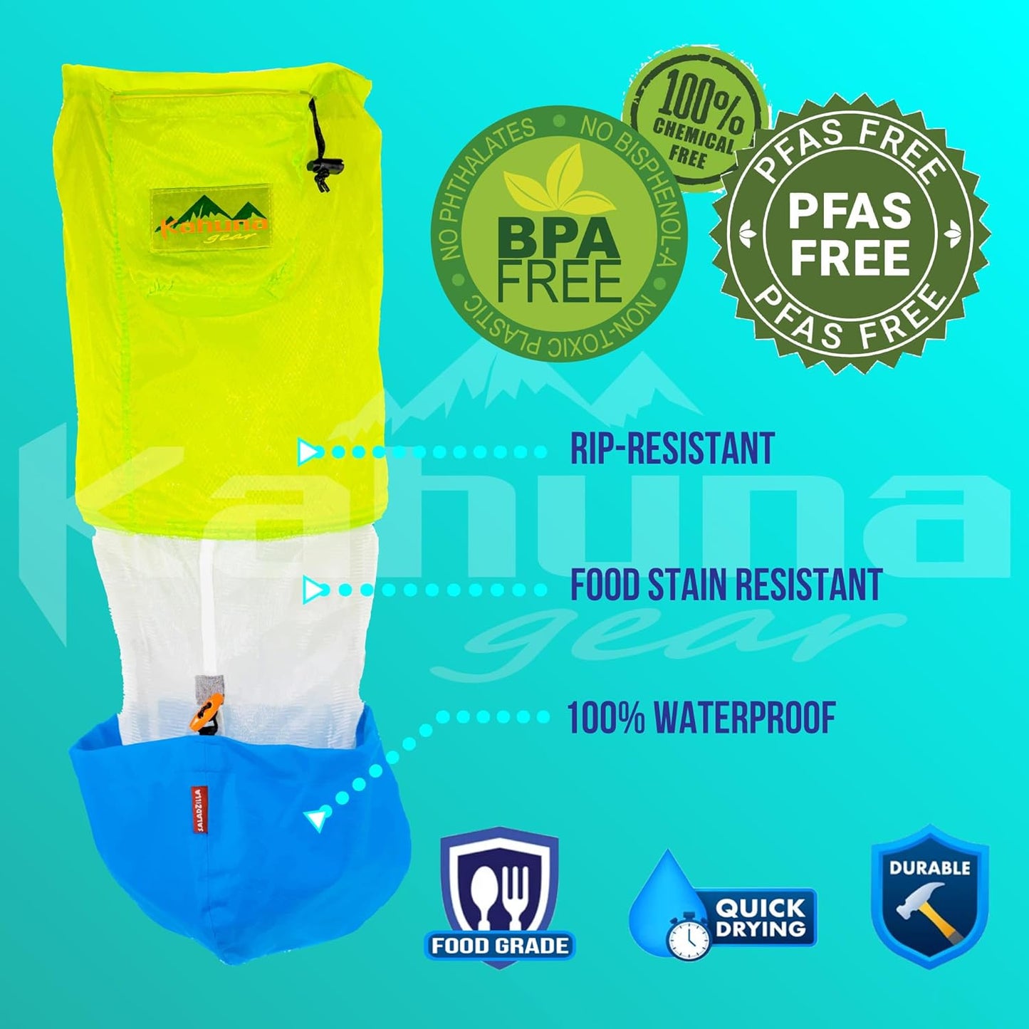 Saladzilla by Kahuna Gear: Large Salad Spinner, 2 Gallon Capacity (8 Qt.), Collapsible & Portable [Vegetable/Sprouts/Microgreen/Herb Dryer] Durable BPA-Free Fabric