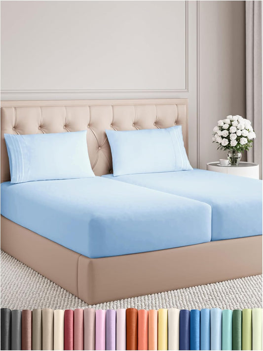 Split King Size 5 Piece Sheet Set - Comfy Breathable & Cooling Bed Sheets Set - Hotel Luxury Bedding for Women, Men, Kids, Teens, Boys & Girls - Deep Pockets and Wrinkle Free - Oeko-Tex - Light Blue