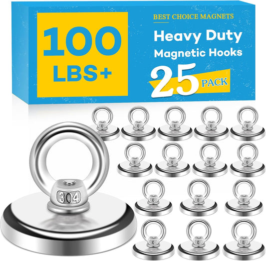 Magnetic Hooks, 100 LB（45KG） Heavy Duty Magnetic Hooks with Countersunk Hole Eyebolt, Perfect for Home, Kitchen, Workplace, Office and Garage, Pack of 25