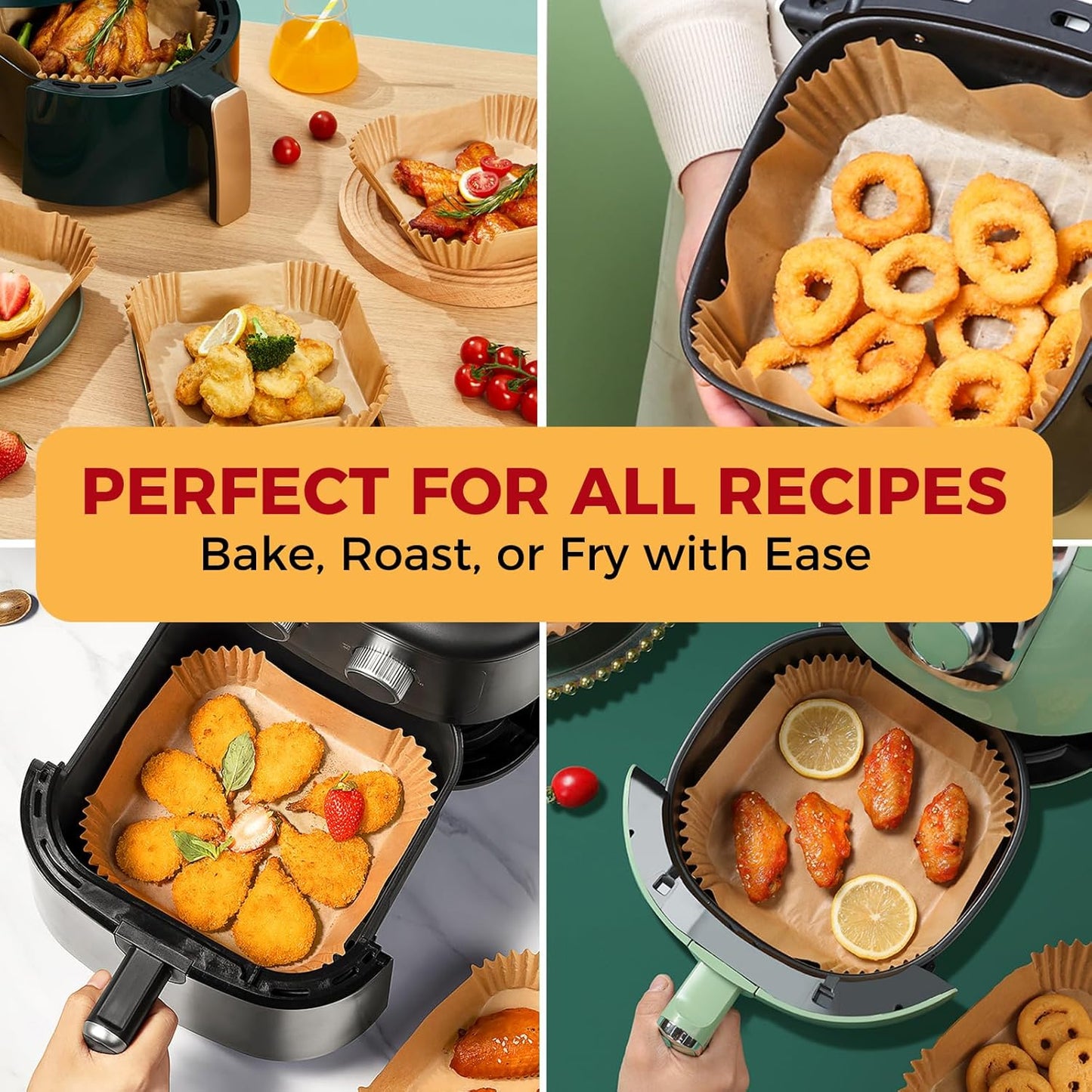 Air Fryer Liners Disposable - 300Pcs 8In Square Parchment Paper for Air Fryer Non-Stick Airfryer Basket Liners for Steamer Microwave Oven