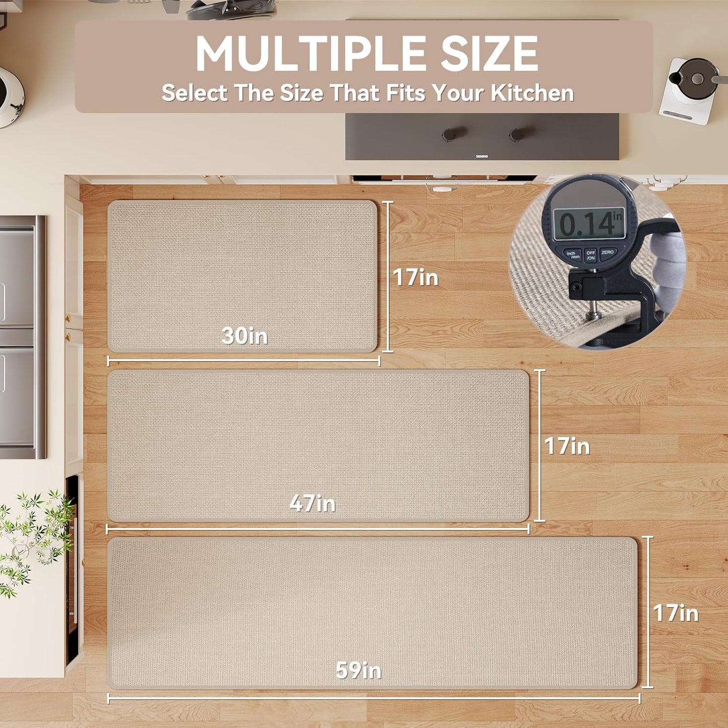 Kitchen Mats for Floor, Super Absorbent Kitchen Rugs Non Slip Washable, Soft Imitation Linen Braided Kitchen Runner Rug, Standing Mat Kitchens Sink Mat, Easy to Clean, Beige 17x30