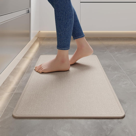 Kitchen Mats for Floor, Super Absorbent Kitchen Rugs Non Slip Washable, Soft Imitation Linen Braided Kitchen Runner Rug, Standing Mat Kitchens Sink Mat, Easy to Clean, Beige 17x30