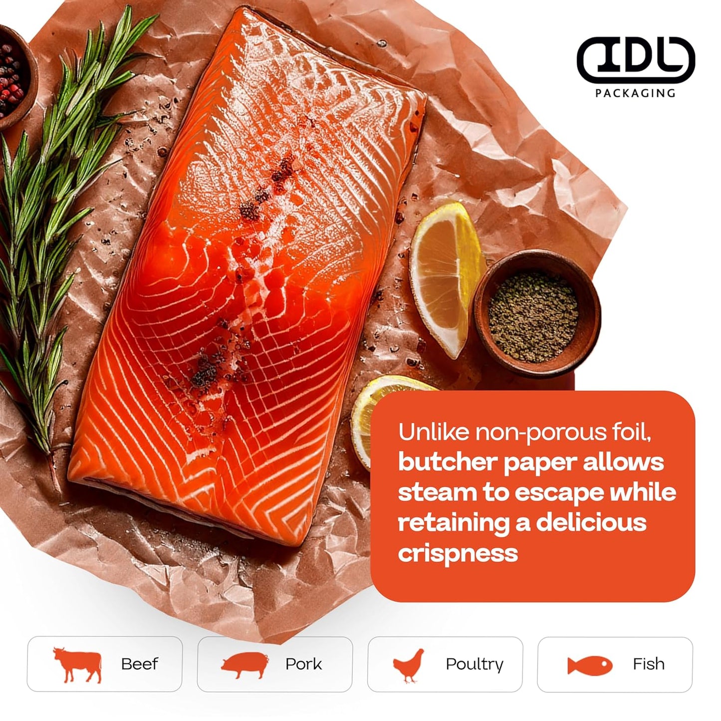 Peach Butcher Paper 24" x 2160" (180 feet) - USA-Made Natural Butcher Paper Roll for Meat and Fish - Uncoated, Unwaxed & Food-Grade Material for Smoking Meat, Grilling & BBQ by IDL Packaging