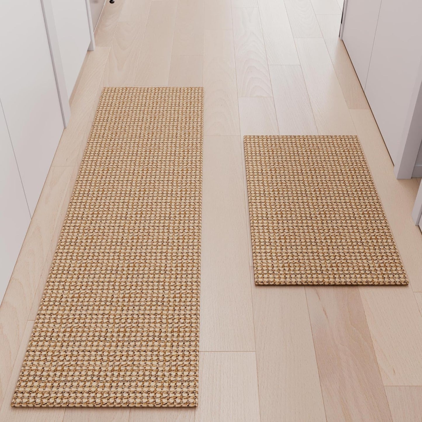 Kitchen Rugs and Mats Non Skid Washable [2PCS] (17.3" x 30"+ 17.3" x 60"), Absorbent Kitchen Floor Mats, Boho Cotton Kitchen Runner Rugs Comfort Standing Mat for Sink Hallway Laundry