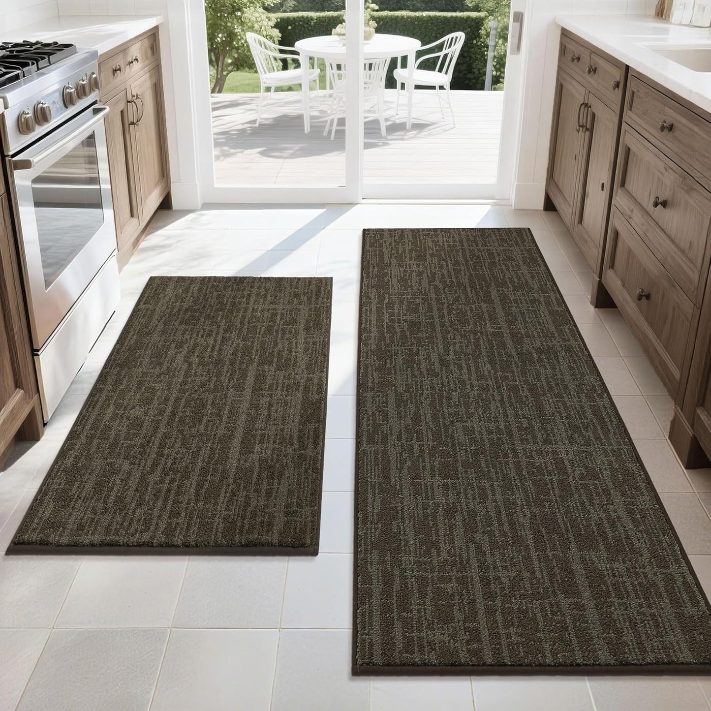 COSY HOMEER Kitchen Rugs Non Slip Washable 24"x36"+24"x60" Absorbent Soft Kitchen Mats for Floor Polyester Kitchen Runner Rug Sets of 2 Kitchen Floor Mats for Sink Mat,Hallway,Laundry,Brown